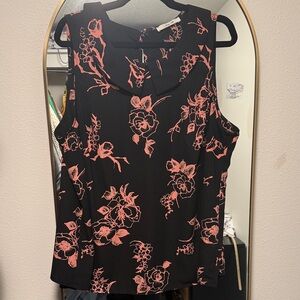 Chic Black and Pink Floral Sleeveless Blouse